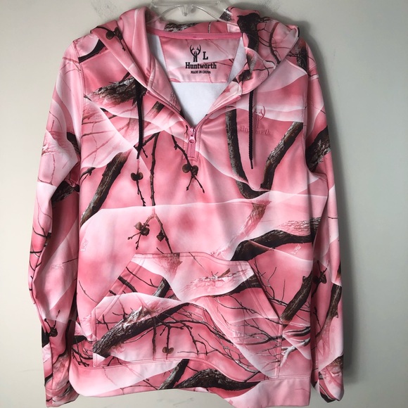 Huntworth Jackets & Coats Huntworth Pink Camo 4 Zip Hoodie Jacket